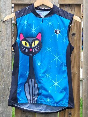 Pearl Izumi Womens Cycling Shirt CAT 3/4 Zip Black Cat Sleeveless Cycling Jersey